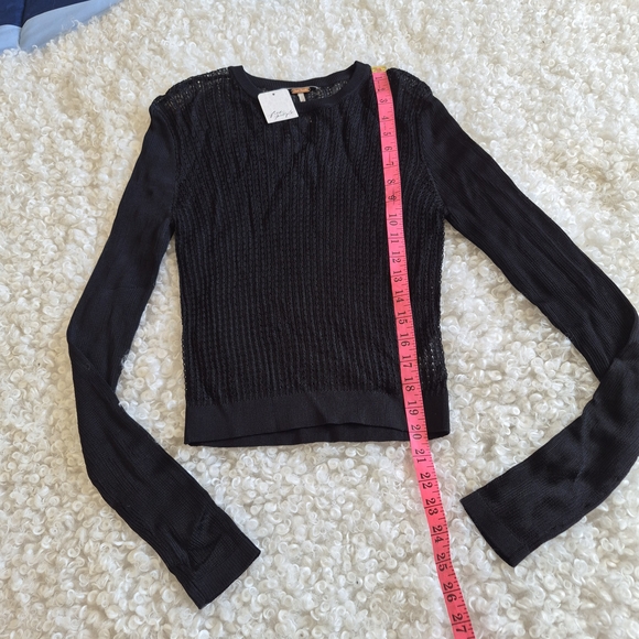 BNWT Free People H20 Crew Pullover S Raw Garnet Black Sheer Pointelle Edgy Y2K - Picture 8 of 13